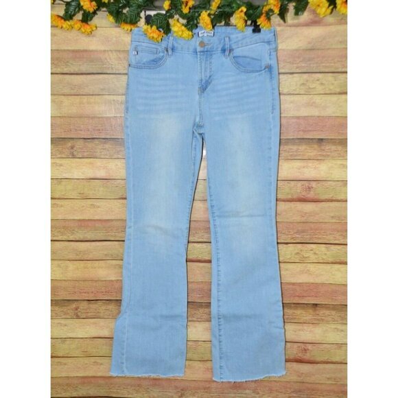 Dear John Ladies Light Wash Blue Wide Leg Denim Jeans Raw Hem 29 Stretch Casual - Picture 1 of 11